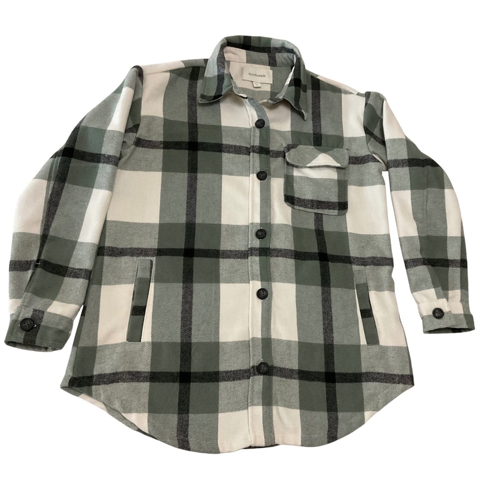 Ecothreads Women's Plaid Shirt Jacket Green Black White Size Medium - Picture 8 of 10